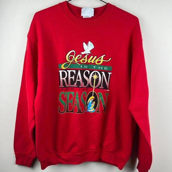 1997 Vintage 90's Printed Sweatshirt "Jesus Is the Reason for the Season" Size:M - Picture 1 of 5